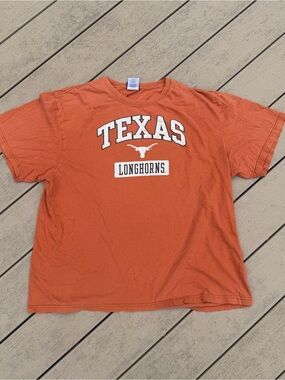 VTG Y2K Texas Longhorns Spellout NCAA Football Orange Short Sleeve T-Shirt XL